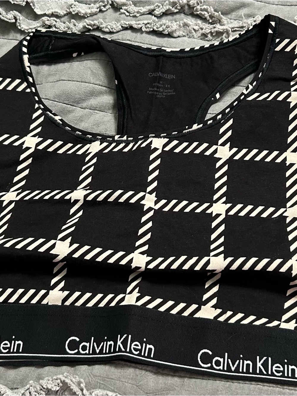 Calvin Klein Black & White Checked Racerback Sports Bra